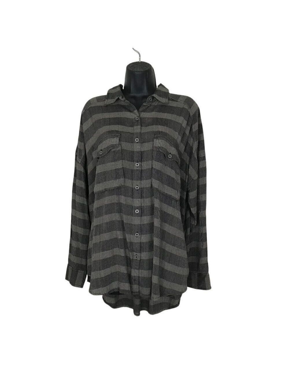 Free People Plaid Button Down Shirt Over Sized Size S